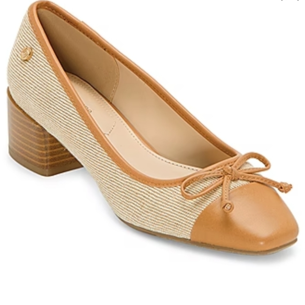 Leather & Canvas Ballet slip on Block Heels NWT
